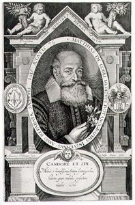 Taiteilijan kaivertama Matthias de Lobelin (1538-1622) muotokuva