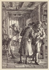 Charles Dickensin The Cricket on the Hearth -teoksen kuvitus (värilitografia). tekijältä Francis Donkin Bedford