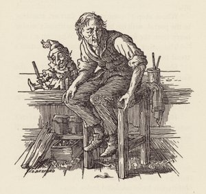 Charles Dickensin The Cricket on the Hearth -teoksen kuvitus (värilitografia). tekijältä Francis Donkin Bedford