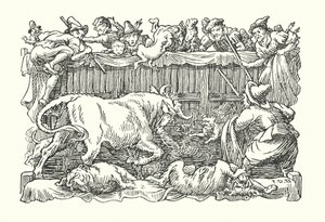 Merrie England: Bull baiting (litografia) tekijältä Francis Donkin Bedford