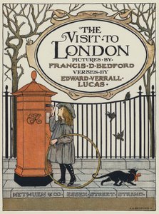 The Visit to London -teoksen nimiölehden kuvitus (värilitografia). tekijältä Francis Donkin Bedford