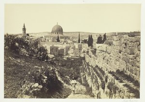 Omarin kaupunginmuuri ja moskeija, Jerusalem, 1857. tekijältä Francis Frith