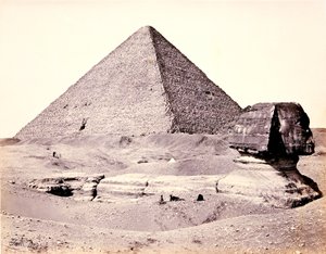 Suuri pyramidi ja Suuri sfinksi lounaasta nähtynä tekijältä Francis Frith