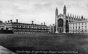Kings College Chapel ja Clare College, Cambridge, Cambridgeshire, 1800-luvun loppu. tekijältä Frith and Co