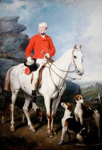 Muotokuva Charles Trelawnysta, Esq., Dartmoorin metsästyksen mestarista, hänen suosikkimetsästäjästään Grimaldista koirien Conqueror, Lounger ja Windermere kanssa