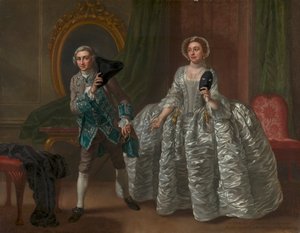 David Garrick ja rouva Pritchard Benjamin Hoadleyn "The Suspicious Husband" -elokuvassa tekijältä Francis Hayman