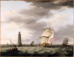 Sodan mies ohittamassa Eddystonen majakan, n. 1773