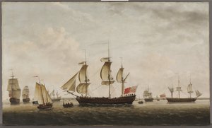 Kapteeni Cookin alukset HMS Resolution and Adventure in the Long Reach, 1772