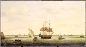 Fregatti "Yllätys" ankkurissa Great Yarmouthin edustalla, Norfolk, n. 1775
