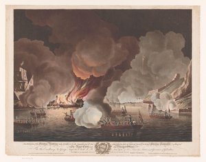 Laivojen tuhoaminen Gibraltarin edustalla, 14. syyskuuta 1782 Kelluvien akkujen tuhoaminen ennen Gibraltaria, 14. syyskuuta 1782 (...) (otsikko esineessä)