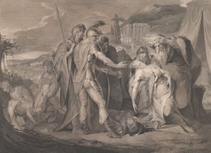 Kuningas Lear itkee Cordelia Shakespearen ruumista, Kuningas Lear, näytös 5, kohtaus..., 1. elokuuta 1792. tekijältä Francis Legat