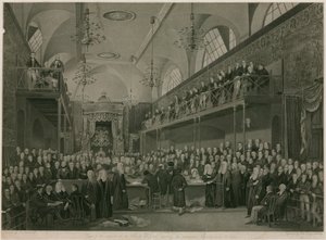 House of Lordsin sisätilat, Westminster, Lontoo, tärkeän tutkimuksen aikana vuonna 1820