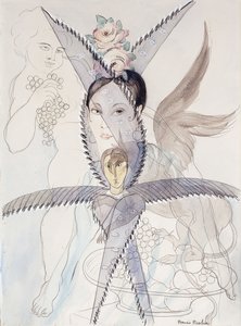Läpinäkyvyys - Pää ja siivekäs hevonen; Transparence - Tete et Cheval Aile, n.1928 (vesiväri, guassi, musta liitu ja lyijykynä paperille). tekijältä Francis Picabia