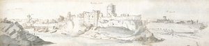 Pembroken linna, noin 1678 (vesiväri ja ruskea muste paperille). tekijältä Francis Place