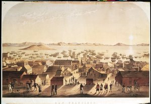 Yleisnäkymä San Franciscosta, julkaisija M und N Hanhart, n. 1850-1852 tekijältä Francis Samuel Marryat