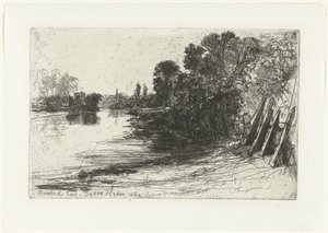 Bank of the Thames Brentfordissa Brentford Ferry (nimi esineessä) tekijältä Francis Seymour Haden (Sir) (signed by artist)