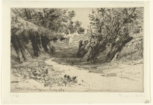 Pad langs het vettä Rakastajien kävely Thames Ditton (otsikko esineessä) tekijältä Francis Seymour Haden (Sir) (signed by artist)