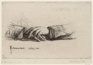 Rustende handen kädet ristissä etsaustutkimukset (sarjan nimi) tekijältä Francis Seymour Haden (Sir)