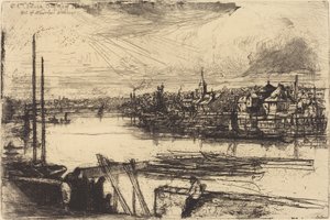 aVanha Chelsea, ulkona Whistlerin ikkunasta (Battersea Reach) tekijältä Francis Seymour Haden
