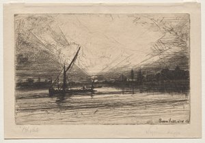 Auringonlasku Thamesilla tekijältä Francis Seymour Haden