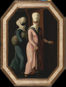 Turkkilainen nainen, joka menee orjansa kanssa kylpyyn, noin 1760