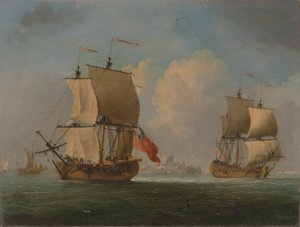 Englantilainen Sloop ja fregatti kevyessä tuulessa