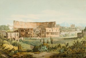 Colosseum Caelian Hillsiltä, 1799 (kynä, muste ja wc paperilla) tekijältä Francis Towne
