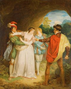 Valentine pelastaa Silvian Proteuksesta, William Shakespearen teoksesta The Two Gentlemen of Verona
