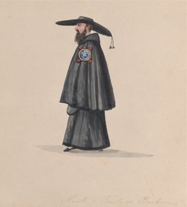 Munkki Barbones-suunnasta, piirustusryhmästä, joka kuvaa perulaista pukua, 1848.