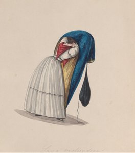 Nainen joutumassa sanojaan takaa katsottuna piirustusryhmästä, joka kuvaa..., n. 1848. tekijältä Francisco