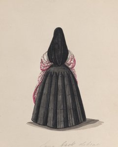 Sayaa pukeutunut nainen takaa katsottuna piirustusryhmästä, joka kuvaa..., n. 1848. tekijältä Francisco