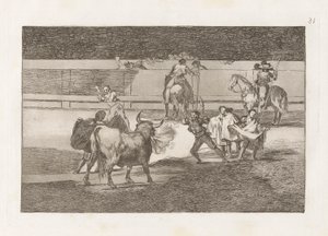 Banderillas de Fuego (Banderillat sähinkäisten kanssa), levy 31 Bullfightingista tekijältä Francisco de Goya