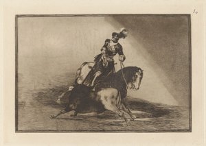 Carlos V. Spearing a Bull Plaza de Valladolid (Charles V. Spearing a Bull in the Ring at Valladolid), levy 10 La tauromaquiasta tekijältä Francisco de Goya