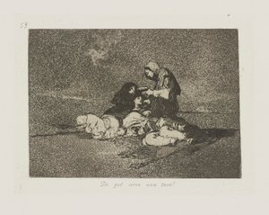 mistä? tarjoilee kupin? (Mitä kupista käytetään?), pl. 59 sarjasta The Disasters of War tekijältä Francisco de Goya