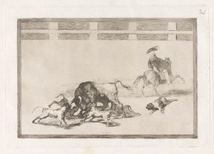 Echan perros al toro (They Loose Dogs on the Bull), levy 25 La tauromaquiasta tekijältä Francisco de Goya