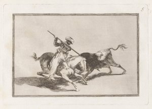 Onko innokas maurilainen Gazul ensimmäinen, joka heittää? sonnit hallinnassa (Henkivä mauri Gazul on ensimmäinen, joka keihäs sonnet sääntöjen mukaan), levy 5 La tauromaquiasta tekijältä Francisco de Goya