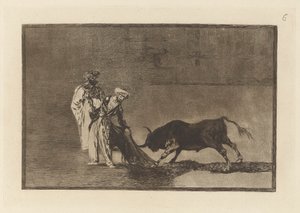 Maurit tekevät toisen capeon kehässä kylpytakkillaan (The Moors Make a Different Play in the Ring Calling the Bull with their Burnous), La tauromaquian levy 6 tekijältä Francisco de Goya