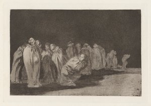 Los ensacados (The Men in Sacks), joka tunnetaan myös nimellä So el sayal, hay al (Säkkikankaan alla on jotain), sarjasta Los disparates (Los proverbios) tekijältä Francisco de Goya