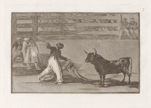 Harppuunien alkuperä? banderillat (harppuunien tai banderillojen alkuperä), levy 7 La tauromaquiasta tekijältä Francisco de Goya