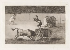 Toinen hänen hulluutensa samalla aukiolla (Toinen hulluus samassa renkaassa), levy 19 La tauromaquiasta tekijältä Francisco de Goya