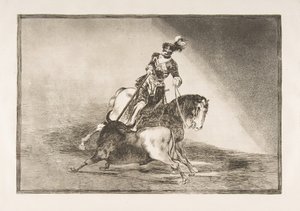 La Tauromaquian levy 10: Kaarle V keihäämässä härkää kehässä Valladolidissa, 1816. tekijältä Francisco de Goya