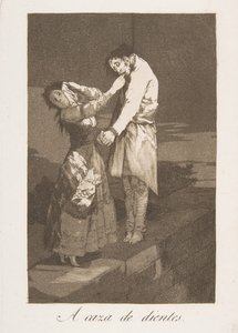 Kilpi 12 Los Caprichosista: Hampaiden metsästys A caza de dientes., 1799. tekijältä Francisco de Goya