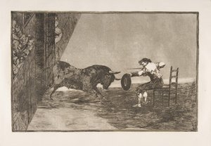 Tauromaquian levy 18: Martinchon uskallusta kehässä Saragossassa, 1816. tekijältä Francisco de Goya