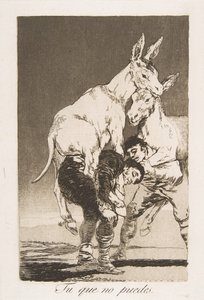 Levy 42 Los Caprichosista: Sinä, joka et voi Tu que no puede., 1799. tekijältä Francisco de Goya