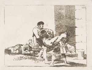 Levy 56 teoksesta "The Disasters of War" Los Desastres de la Guerra: "Hautausmaalle." A..., 1810-14. tekijältä Francisco de Goya