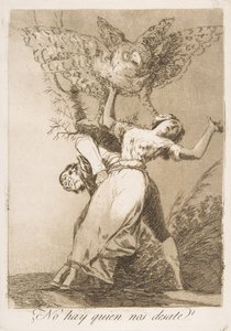 Kilpi 75 Los Caprichosista: Eikö ole ketään, joka vapauttaisi meidät? Eikö kukaan irrottaisi meidät, 1799. tekijältä Francisco de Goya