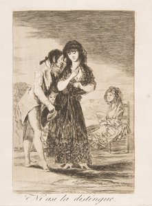Levy 7 Los Caprichosista: Siltikään hän ei pysty erottamaan sitä Ni asi la distingue., 1799. tekijältä Francisco de Goya