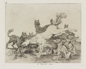 Hän puolustaa itseään hyvin. (Hän puolustaa itseään hyvin.), pl. 78 sarjasta The Disasters of War tekijältä Francisco de Goya