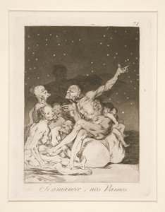 Si amanece, nos vamos (When Day Breaks We Will Be Off), pl. 71 sarjasta Los caprichos tekijältä Francisco de Goya