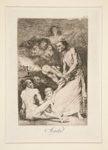 Sopla (Blow), pl. 69 sarjasta Los caprichos tekijältä Francisco de Goya